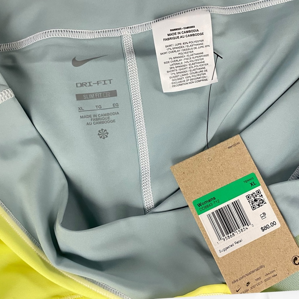 NEW Nike Court Dri-FIT Slim fit Slam Women's Tennis Skirt in Volt Blue Yellow XL - Picture 5 of 8